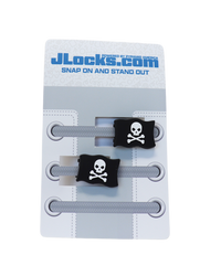JLocks.com hair tie packaging with skull and crossbones design on a white background